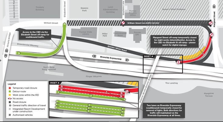 Queen S Wharf Brisbane Extended Temporary Road Closures On Margaret St Off Ramp Access To Cbd Via Elizabeth Street Queen S Wharf Brisbane