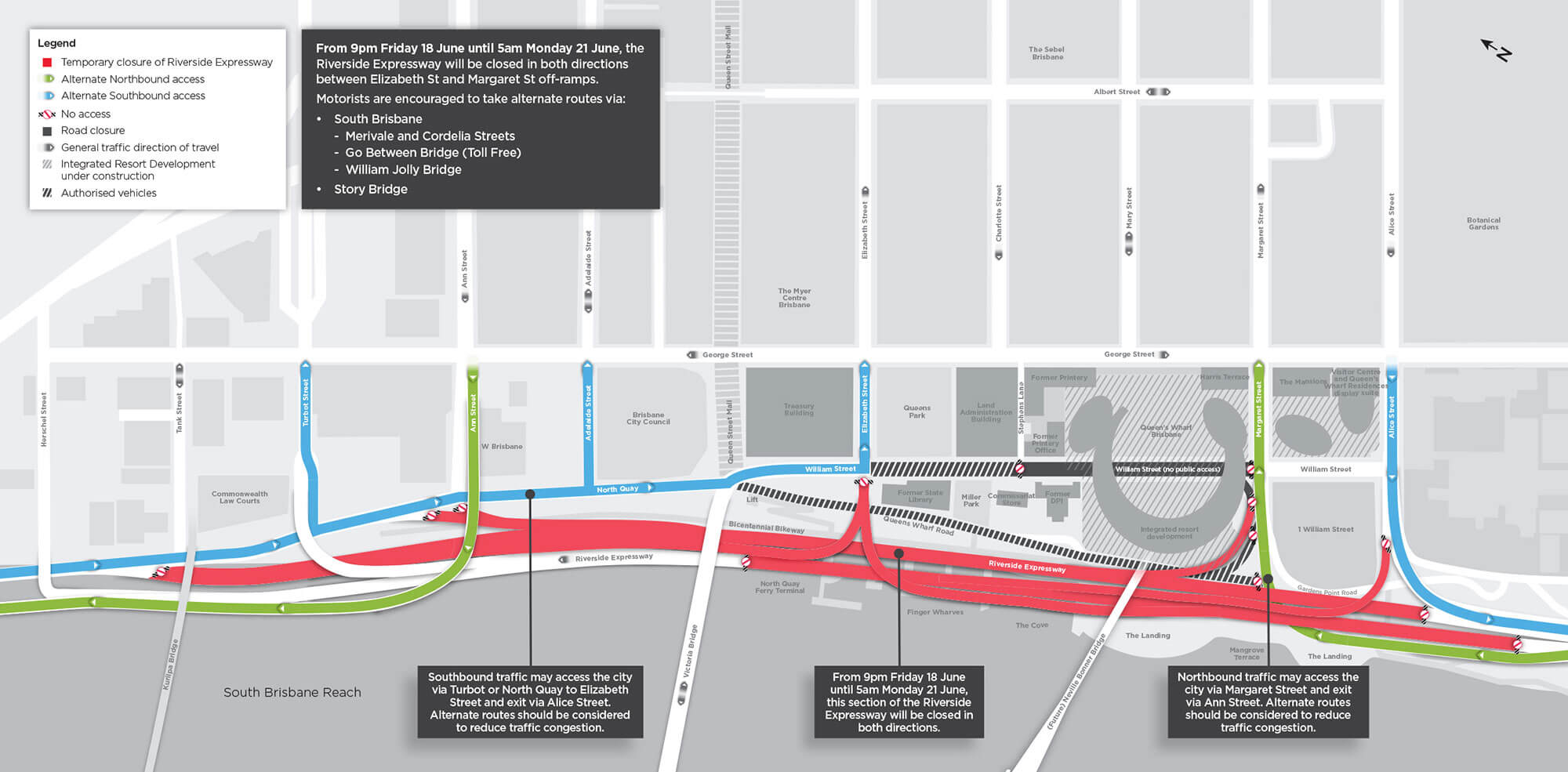 Queen s Wharf Brisbane Riverside Expressway temporarily closed for